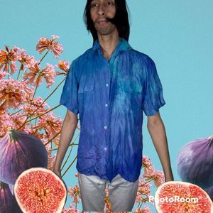 Silk Top Hand Painted Shirt Dyed Ocean Colors Blouse Vintage Short Sleeve